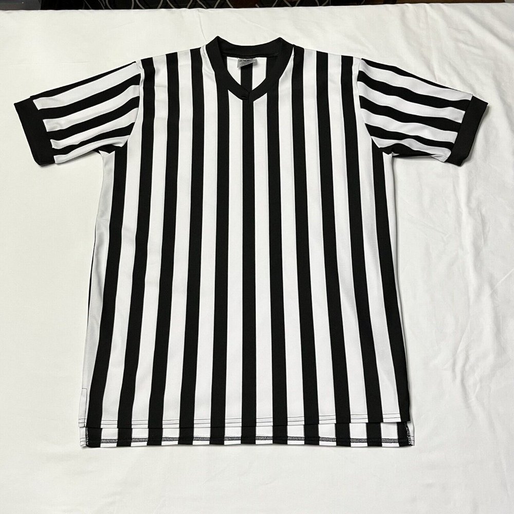 McDavid Referee Shirt w/ Whistle Loop. Men's XL, Mid-Weight Black & White Stripe